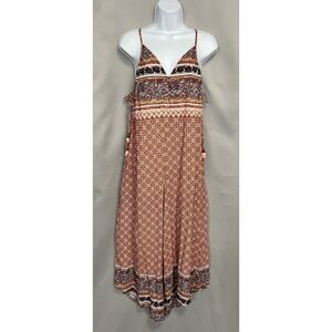 Eyeshadow Bohemian Sleveless Pant Wide Leg Cropped Tassle Multicolor Print Small